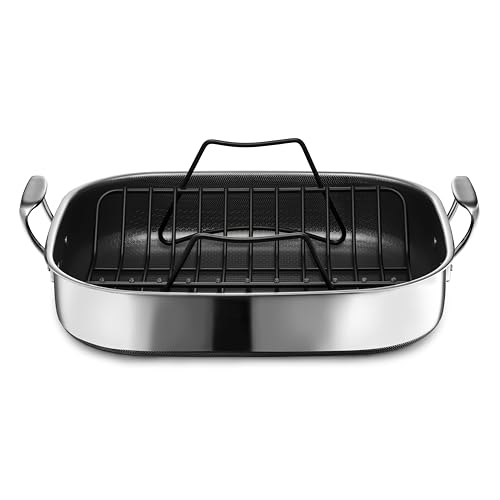 HexClad Hybrid Nonstick Roasting Pan with Rack, Dishwasher-Friend...