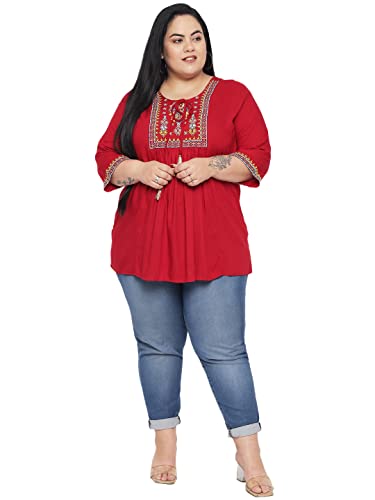 Image of Indietoga Women's Plus Size Rayon Embroidery Tops (2XL to 7XL)