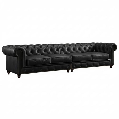 Image of Classic Leatherette Chester Sofa Set Button Tufted, Classic Style Sofa Set for Living Room, Office, and Hallway Colour (Black Leatherette, 2+2=4 Seater Sofa)