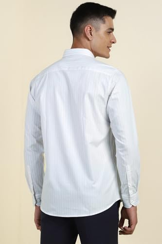 Image of Allen Solly Men's Striped Cotton Blend Formal Shirt | Classic Fit | Crisp Tailored Look | Office, Business & Workwear