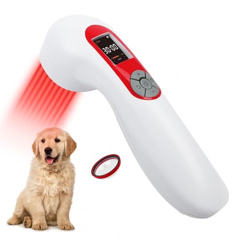LLLT Cold Laser Therapy Device with Protective Cover, 5 * 808nm & 10 * 650nm Human/Vet Handheld Infrared Red Light Therapy, Pet Dogs Treatment Device for Muscle Pain Relief & Improve Healing(White)
