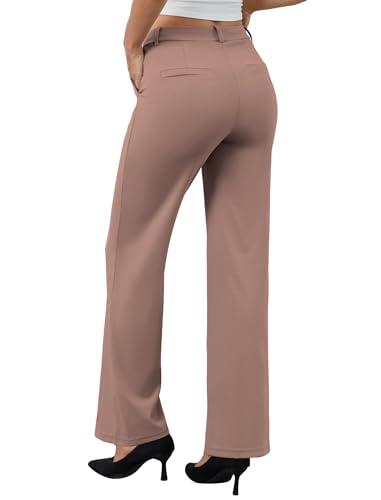 Women's Dress Pants Business Casual Stretchy Work Pants High Waisted Pull On Slacks Office Wide Leg Trousers Coffee2