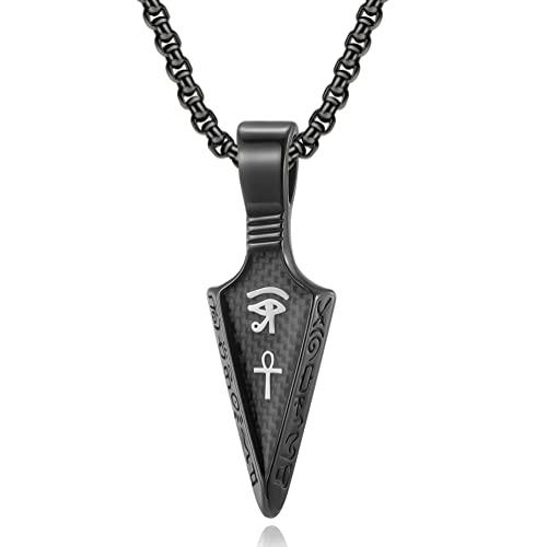 JAYUMO Stainless Steel Pendant Necklace for Men Cool Ankh Spearpoint Arrowhead Egyptian Pendant Necklace Jewelry Gifts for Women (Black)