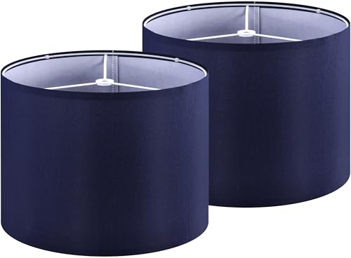GO&SO 13 Blue Lamp Shades Set of 2 Medium Drum Lamp Shade for Table Lamps