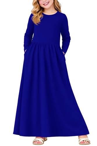 Image of Deerose Girls Maxi Dress Short Sleeve Casual Long Dresses with Pockets 5-14 Years
