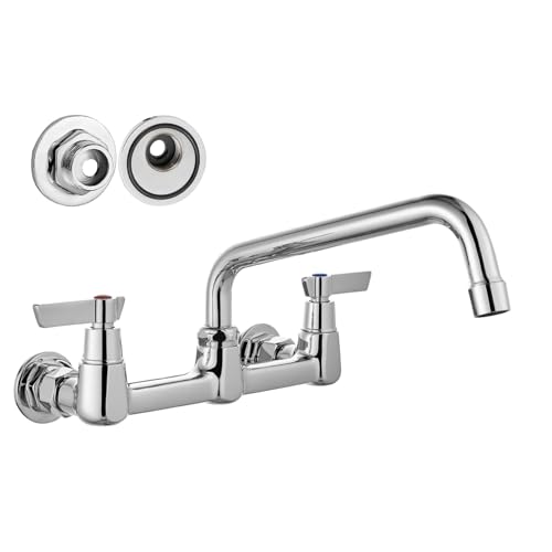 Airuida Wall Mount Commercial Kitchen Faucet,8 Inch Swivel Spout,8 Inch Center Utility Sink Faucet with Dual Handles,Solid Brass 360° Swivel Spout,Commercial Sink Faucet for Kitchen Laundry,Chrome