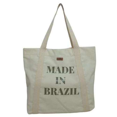 Bolsa Shopper c/estampa, sacola, Eco Bag, Grande, Algodão (Bege)