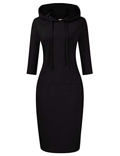 Women's Stripe Pocket Knee Length Slim Pullover Hoodie Dress