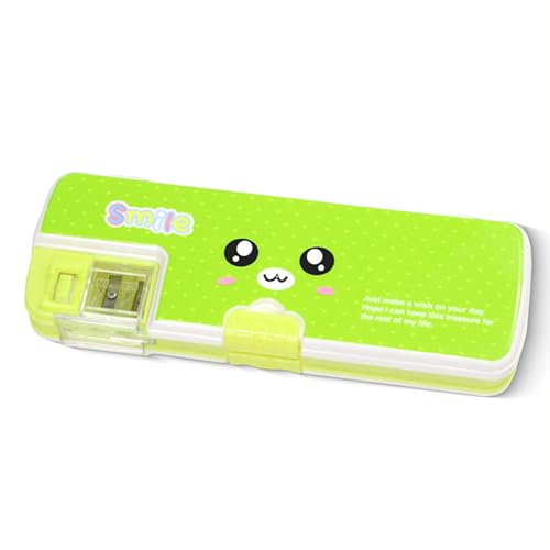 Image of Double Layer Pencil Case, Plastic Pencil Boxes with Pencil Sharpener, Cute Pen Box Organizer for Pencils, Erasers, Paper Clips, School Supplies, Best Birthday Gifts for Kids Teens(Green)