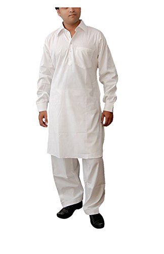 Kurta Payjama de algodón puro Royal Kurta en color blanco y acabado artesanal talla 46