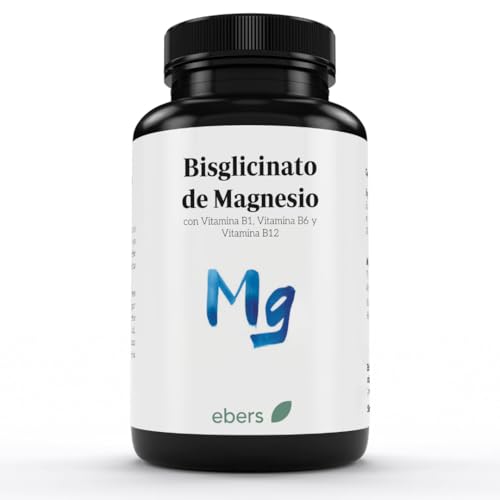 Ebers Bisglicinato de Magnesio + Vitaminas B1, B6, B12 | 60 cápsulas | Alta Absorción Biodisponibilidad | Sin Molestias Digestivas | Vegano, Sin Gluten y Sin Lactosa