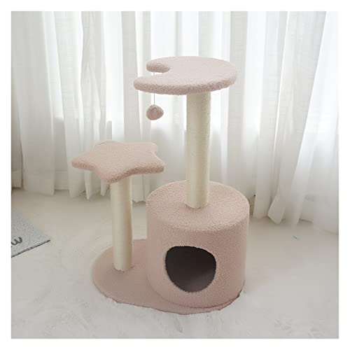 Arbre à chat avec litière intégrée et plateforme de saut rose pour chaton
