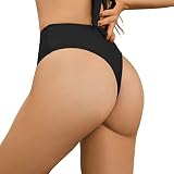 Bellecarrie Women's Thong Rave Bottoms High Waisted High Cut Bikini Bottoms, Black, M