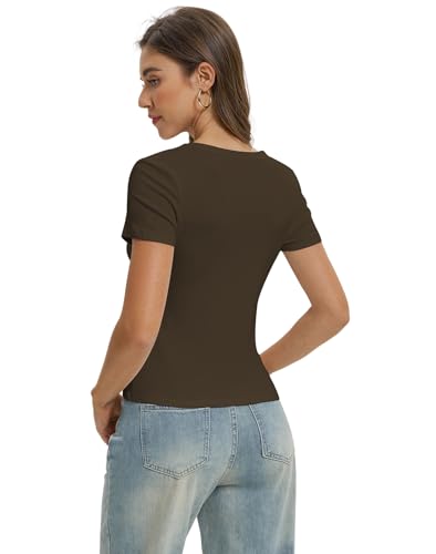 Women Casual Basic T Shirts Top Y2k Crop Tops Trendy Tight Tshirts Tee Slim Fit Clothes - image 3
