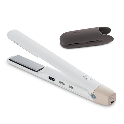MEDION HS2 Piastra cordless con display (indicatore di temperatura e batteria, 5 impostazioni di calore regolabili, piastre riscaldanti flessibili in ceramica/tourmalina con sensore di temperatura