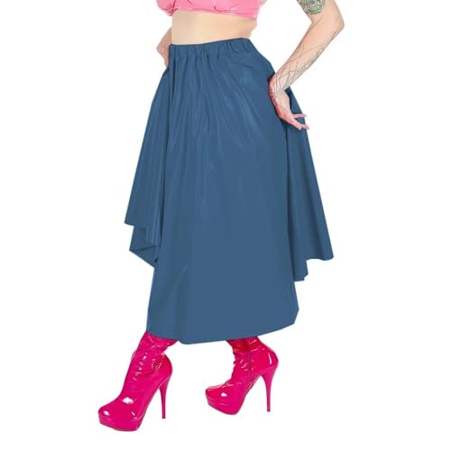 Fetish Queen Party PVC Shiny Loose A-line Skirt Elastic High Waist Midi Skirts High Street Pleated Skirt