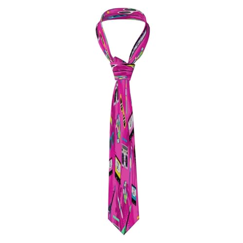 Music And Fun Pink Design Men'S Classic Silk Smooth Tie, Suitable For Pairing With Formal Occasions