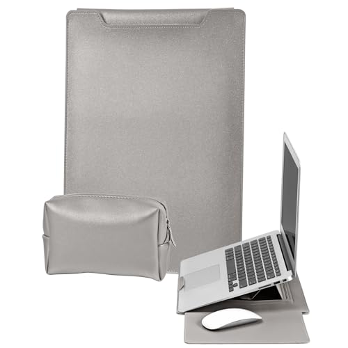 YealRed Pokrowiec na laptopa 38.1–40.6 cm do MacBooka/iPada/Surface/Lenovo/HP i innych laptopów, skóra PU, ze stojakiem + podkładką pod mysz, odporny na zarysowania, wodoodporny, z kieszenią na