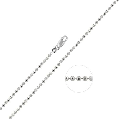 LeCalla 925 Sterling Silver Italian Jewelry Trendy Gift 1.2 MM, 1.50 MM, 2 MM, 3 MM Diamond-Cut Ball Chain Necklace for Teen Women with Lobster Clasp (16, 18, 20, 22, 24 Inches)2