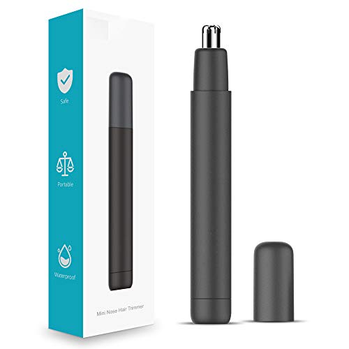 Nose Hair Trimmer, Professional Tiny Painless Ear and Nose Clippers for Men and Women, Waterproof Nose Hair Remover with Stainless Steel Head, Dual Edge Blades and Metal Body, Battery-Operated (Black)