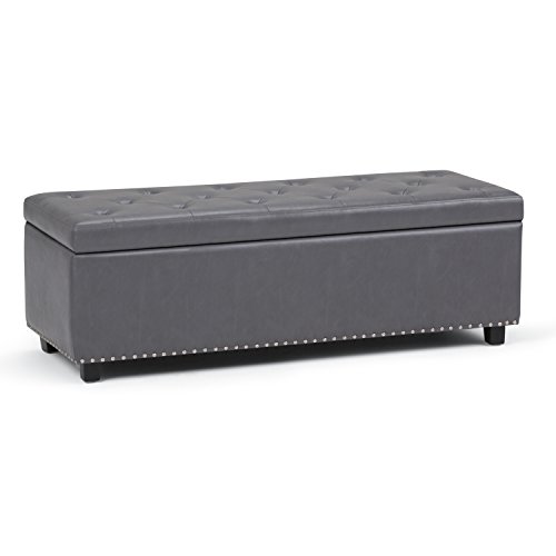 Simpli Home Hamilton 48 inch Wide Rectangle Lift Top Storage Ottoman in Upholstered