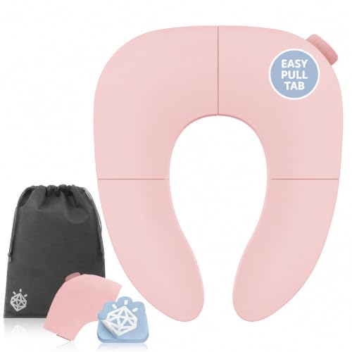 Image of Jool Baby Folding Travel Potty Training Seat – Easy-Remove Pull Tab (Pink) | Multiple Award Winner – Help Your Child Feel Confident Using Any Toilet Away From Home – Folds Up Small for Easy Carrying