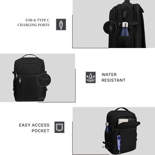 Image of F Gear Sydney Black 27L Premium Soft Touch Laptop Backpack | Fits 17 inch Laptop | Lightweight with Tablet Sleeve, USB & Type-C Charging Ports, 4 Compartments, 1 Pocket & Luggage Strap | Water-Resistant