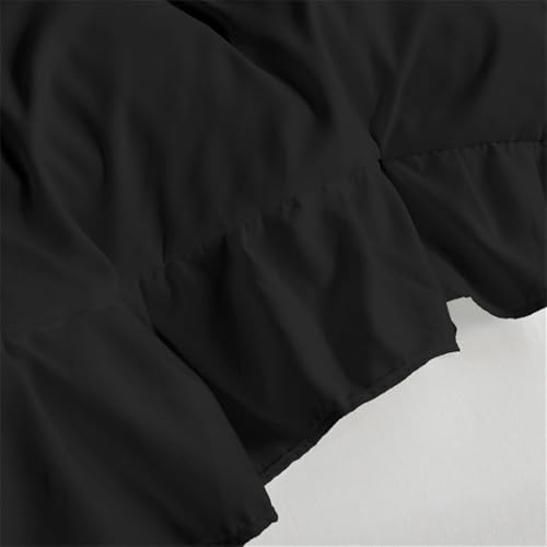 Black Bedding Set Ruffle Frills Duvet Cover Set,Soft Microfiber,Zipper Closure and 1 Pillowcases,Single 135x200 cm