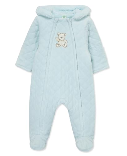 Image of Little Me Clothes for Baby Boys' and Girls' Quilted Velour Pram Fall Winter Snowsuit with Fold-Over Mitts, 3 to 9 Months