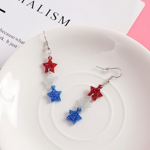 4th-of-July-Earrings-for-Women-Glitter-Star-Drop-Dangle-Earrings-Patriotic-American-Flag-Independence-Day-Accessories