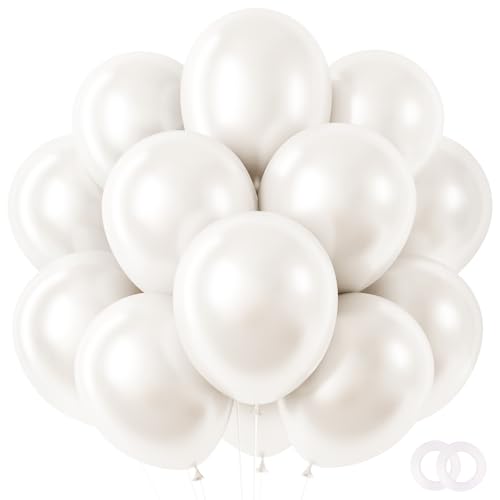 Image of RUBFAC Pearl White Balloons 65pcs, 12 Inch Party Balloon with Ribbons for Wedding Engagement Anniversary Bridal Baby Shower Birthday Party Decoration