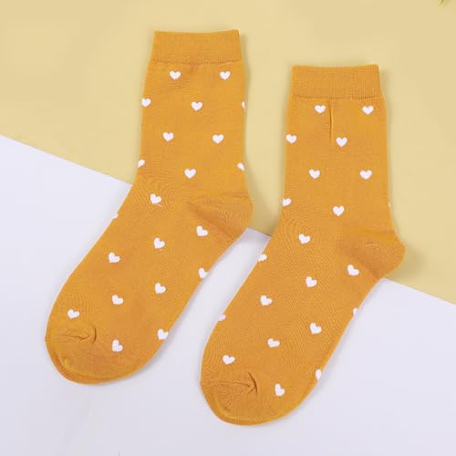 Image of Women's Cute Heart Pattern Crew Socks - 3 Pairs Colorful Novelty Gift Set - Soft Cotton Cozy Socks for Casual Wear
