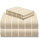 LuxClub 6 PC Queen Sheet Set, Bed Sheets Queen Size, Deep Pockets 18" Eco Friendly Wrinkle Free Cooling Bed Sheets Machine Washable Hotel Bedding Silky Soft (Queen, Striped Cream)