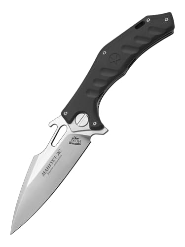 Mongoose-2C | 337-100406 | Black Gray Folding Pocket Knife by HOKC - D2 Stainless Tool Steel G10 Handle Ball Bearing Finger Flipper Wave Opener Liner Lock - Ideal for Hunting & EDC
