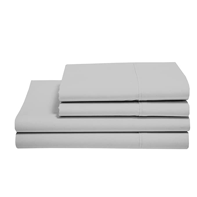 Image of Flat Bed Sheet with 2 Pillow Covers 600 Thread Count 100% Egyptian Cotton Bedsheet King Size Gray Comfortable & Durable Sheet