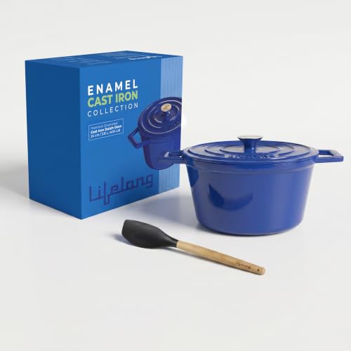 Image of Lifelong Enamel Cast Iron Casserole with Lid (3.8L, 24cm) | Oven, Gas & Induction Compatible | Slow Cooking, Even Heat Distribution, Nontoxic, Durable, Naturally Nonstick, No Stains or Scratch (Blue)