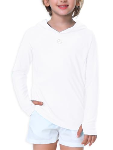 Image of AOBUTE Unisex Kids Long Sleeve Hoodie Rash Guard Boys UPF 50+ Swim Top with Thumb Hole 3-12 Years