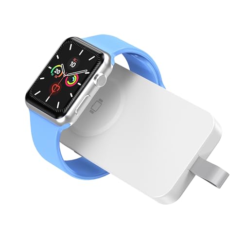 RoRoSkin Cargador portátil para Apple Watch, 2500 mAh, batería Externa para iWatch, Llavero magnético de Viaje, Cargador inalámbrico para Apple Watch Series 10/9/8/7/6/5/4/3/2/SE 2/Ultra 2 (Blanco)