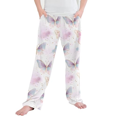 Butterfly Long Pajama Pants Elastic Waist PJ Bottoms with Pockets S A111221