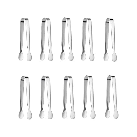 Accfore 10 Pack Mini Serving Tongs,4.3 inch Small Serving Utensils for Catering, Kitchen Tongs, Food-Grade Premium 304 Stainless Steel Tongs,Heavy Duty (10-Pack) Cover