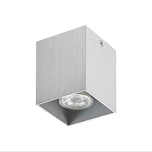 ELC Aufbauleuchte /Aufbaustrahler eckig, silber, Aufbauspot, Deckenspot, Deckenlampe Aufputz, Aufbaulampe, Aufbauspot, Downlight, 230V, GU10, IP20 Cover