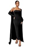 Verdusa Women's Strapless Split Bodycon Tube Dress and Long Sleeve Cardigan 2 Piece Outfit Solid Black X-Small