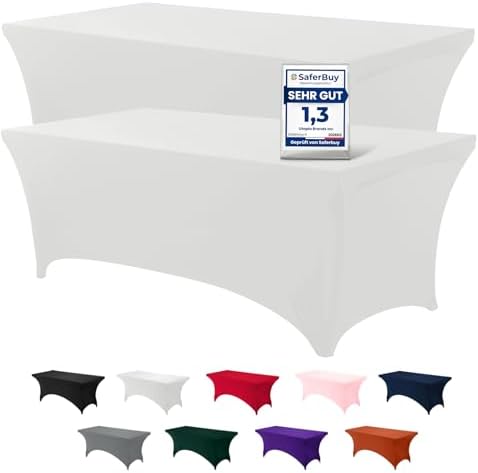 Utopia Kitchen Spandex Tischdecke 2er-Pack [8FT, Weiß] Enge, Passgenaue, Waschbar und Faltenfrei Tischdecke Outdoor für Veranstaltung, Hochzeit, Bankett & Partys [244Lx76Wx76H] cm