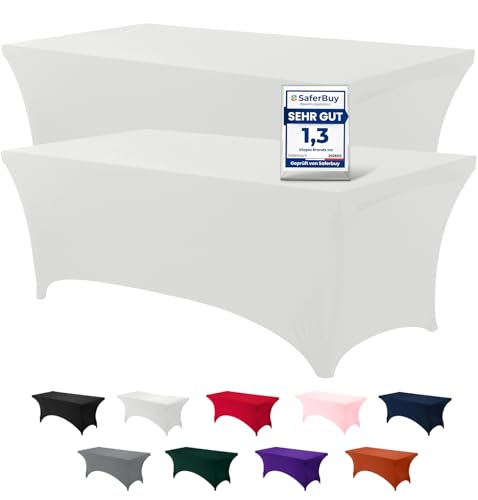 Utopia Kitchen Spandex Tischdecke 2er-Pack [6FT, Weiß] Enge, Passgenaue, Waschbar und Faltenfrei Tischdecke Outdoor für Veranstaltung, Hochzeit, Bankett & Partys [183Lx76Wx76H] cm