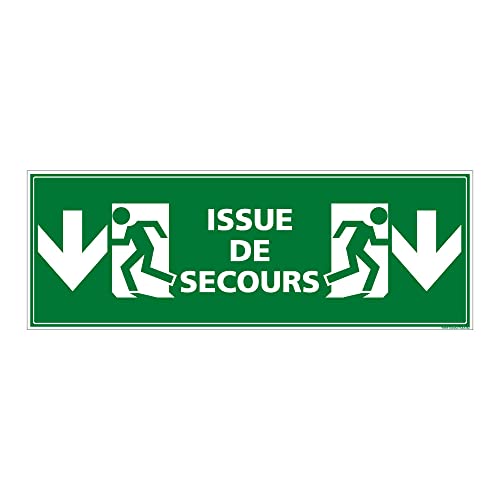 Panneau Issue de Secours Flèches vers le Bas. Panneau Sortie de Secours. Autocollant Issue Secours, PVC, Alu - 210 x 75 mm - Adhésif - Adhésif Cover