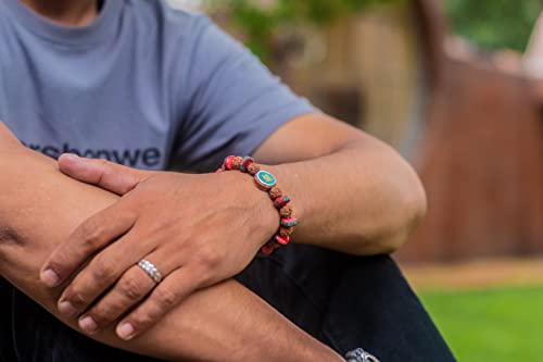 Tibetan Mala Embedded Medicine Wrist Mala for Meditation Handmade Draw String Silk Pouch (Om Charm)2