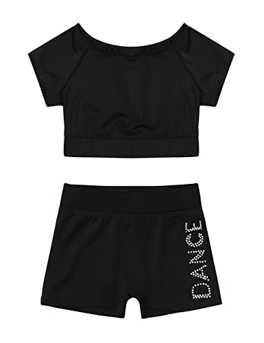 Kids Girls 2 Piece Sports Gymnastics Dance Outfits Crop Tank Top with Booty Shorts Active Workout Sets Black 4 Years