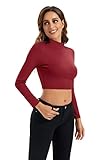 Red Crop Top Long Sleeve Turtle Neck Top for Women Lightweight Long Sleeve Workout Half Shirts Small