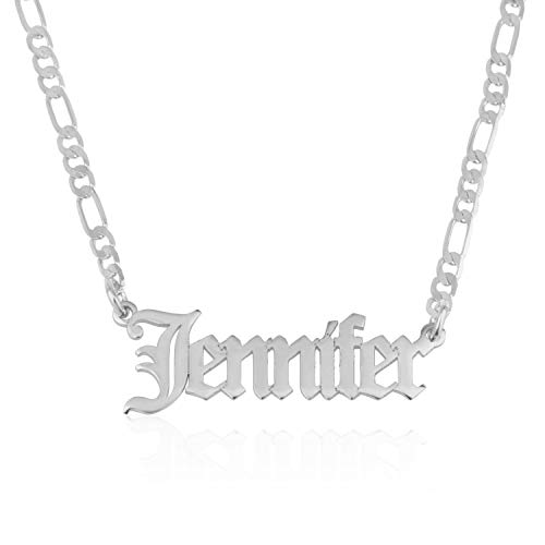 Customize Name Necklace With Figaro Chain in Sterling Silver 925 Custom Name Plate Necklace With 15 Font Style - Personalized Any Name/Word Up To 11 Characters - Womans Mens Gift Ideas4