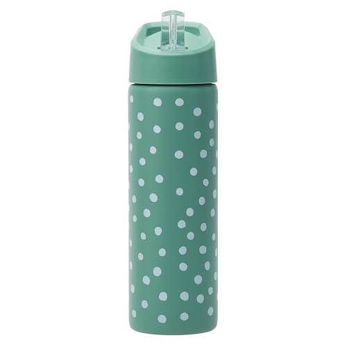 Smash Stainless Steel Water Bottle with Flip Top Lid and Straw - Polka 750ml, Green